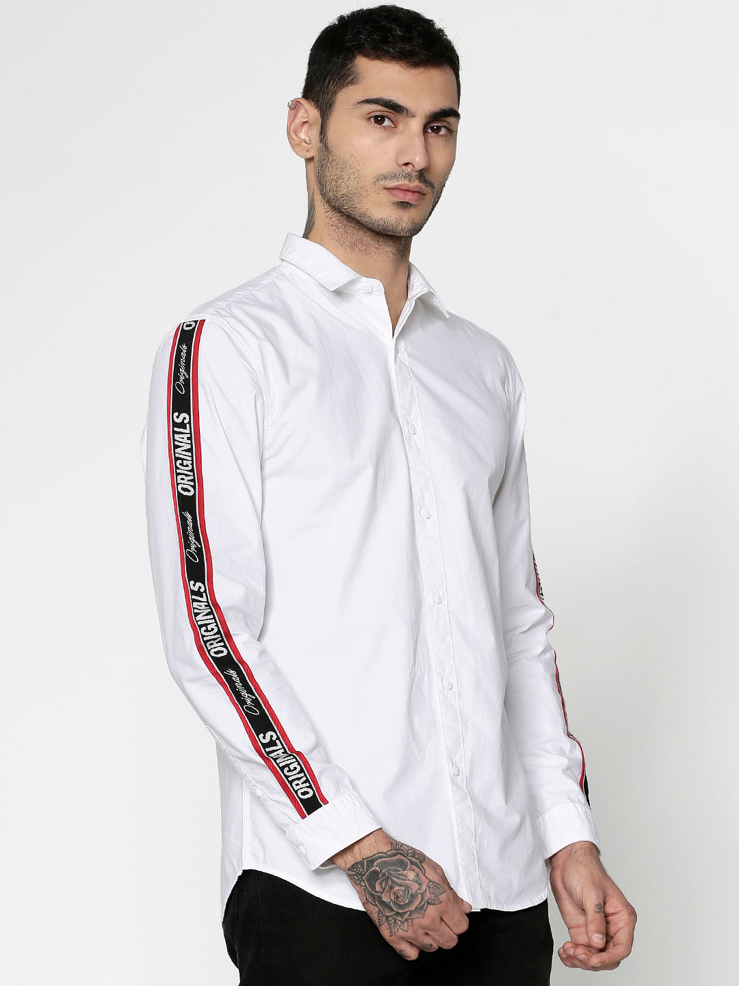 White Side Tape Full Sleeves Shirt
