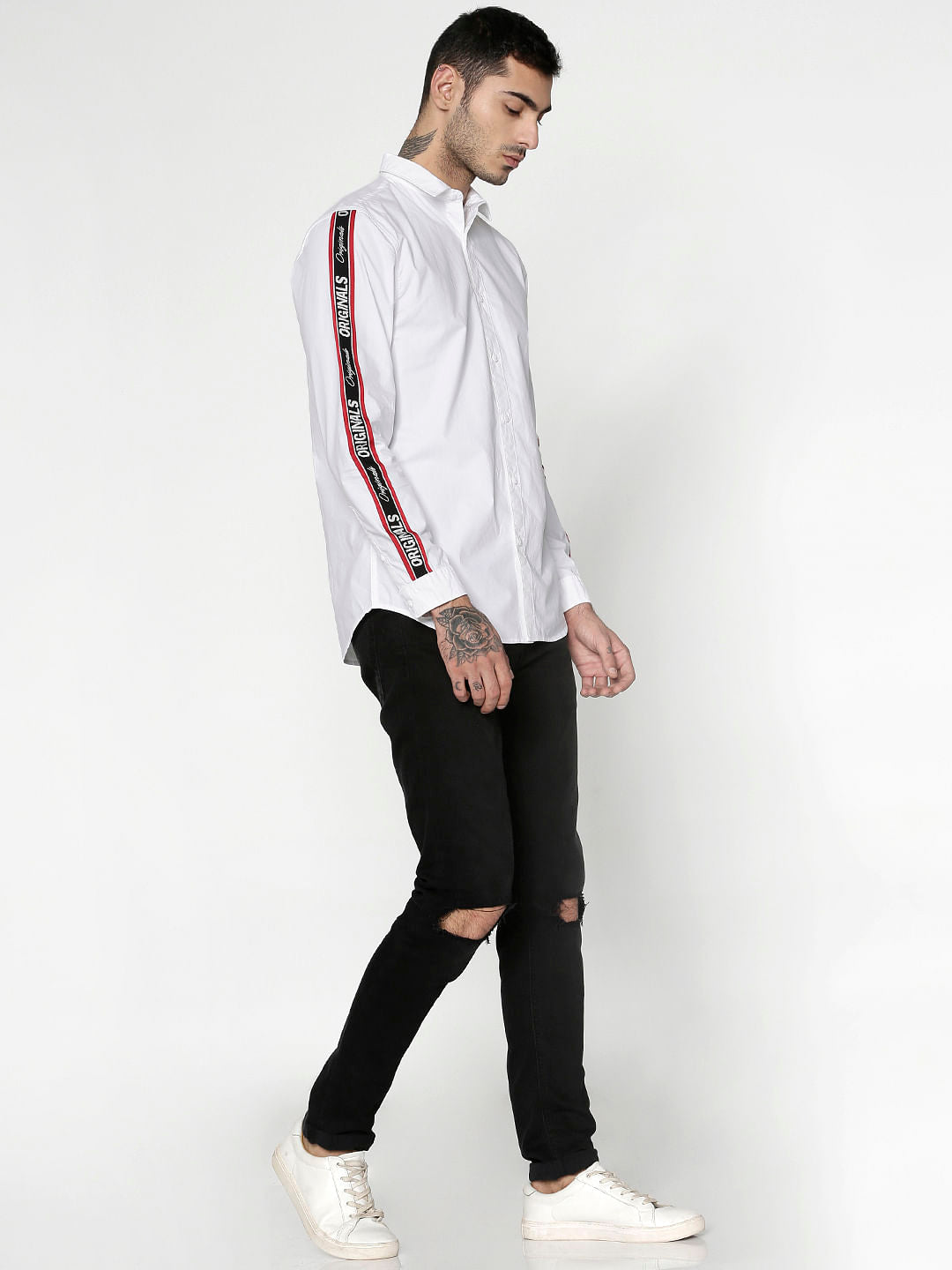 White Side Tape Full Sleeves Shirt