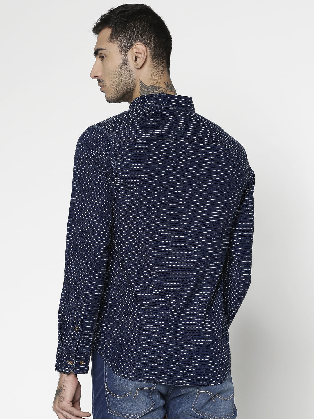 Blue Striped Dobby Slim Fit Full Sleeves Shirt