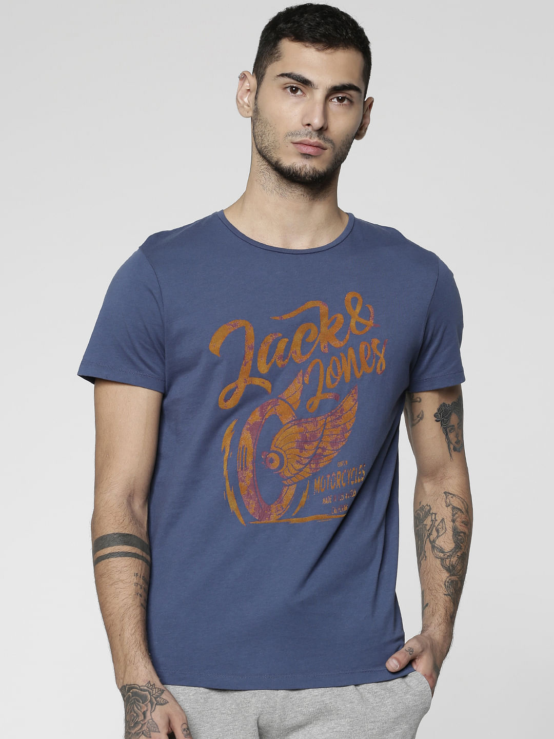 Blue Logo Print Crew Neck T-Shirt - S