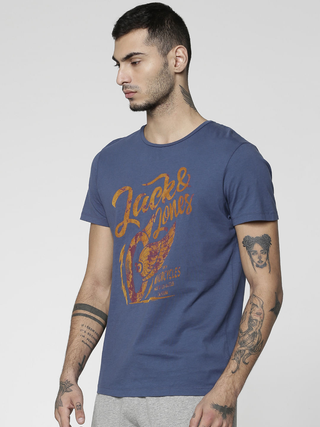 Blue Logo Print Crew Neck T-Shirt