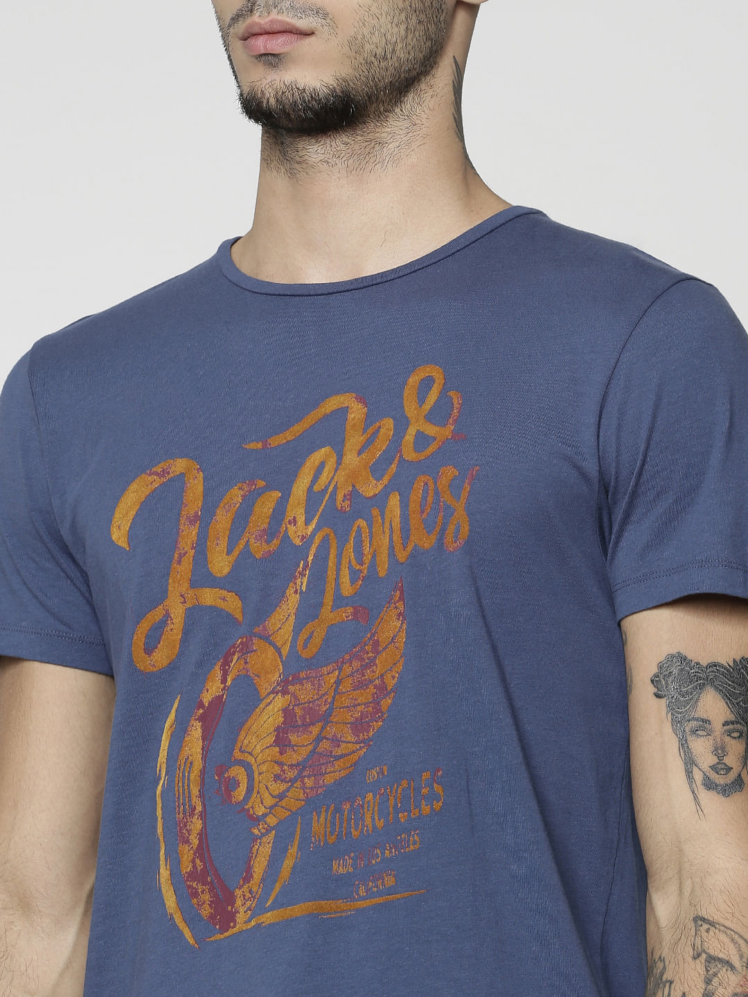 Blue Logo Print Crew Neck T-Shirt