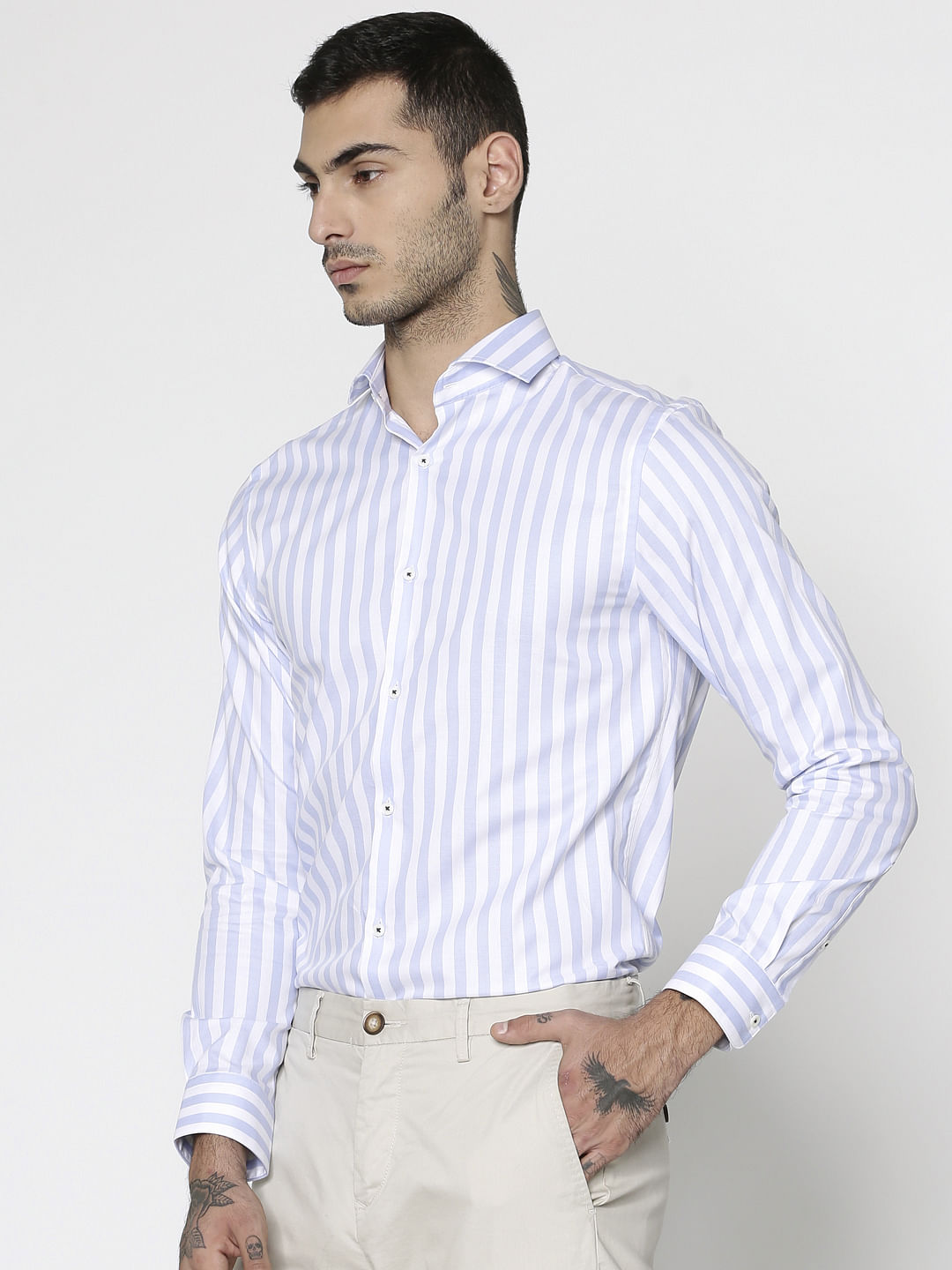 Blue Striped Full Sleeves Shirt