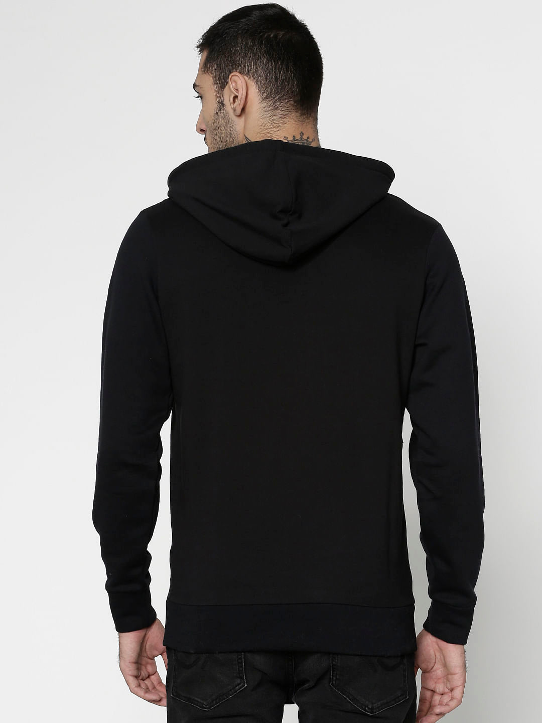 Black Text Print Hooded Sweatshirt