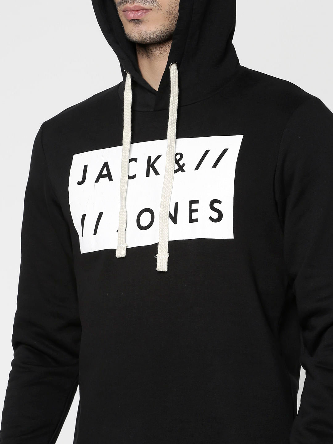 Black Text Print Hooded Sweatshirt