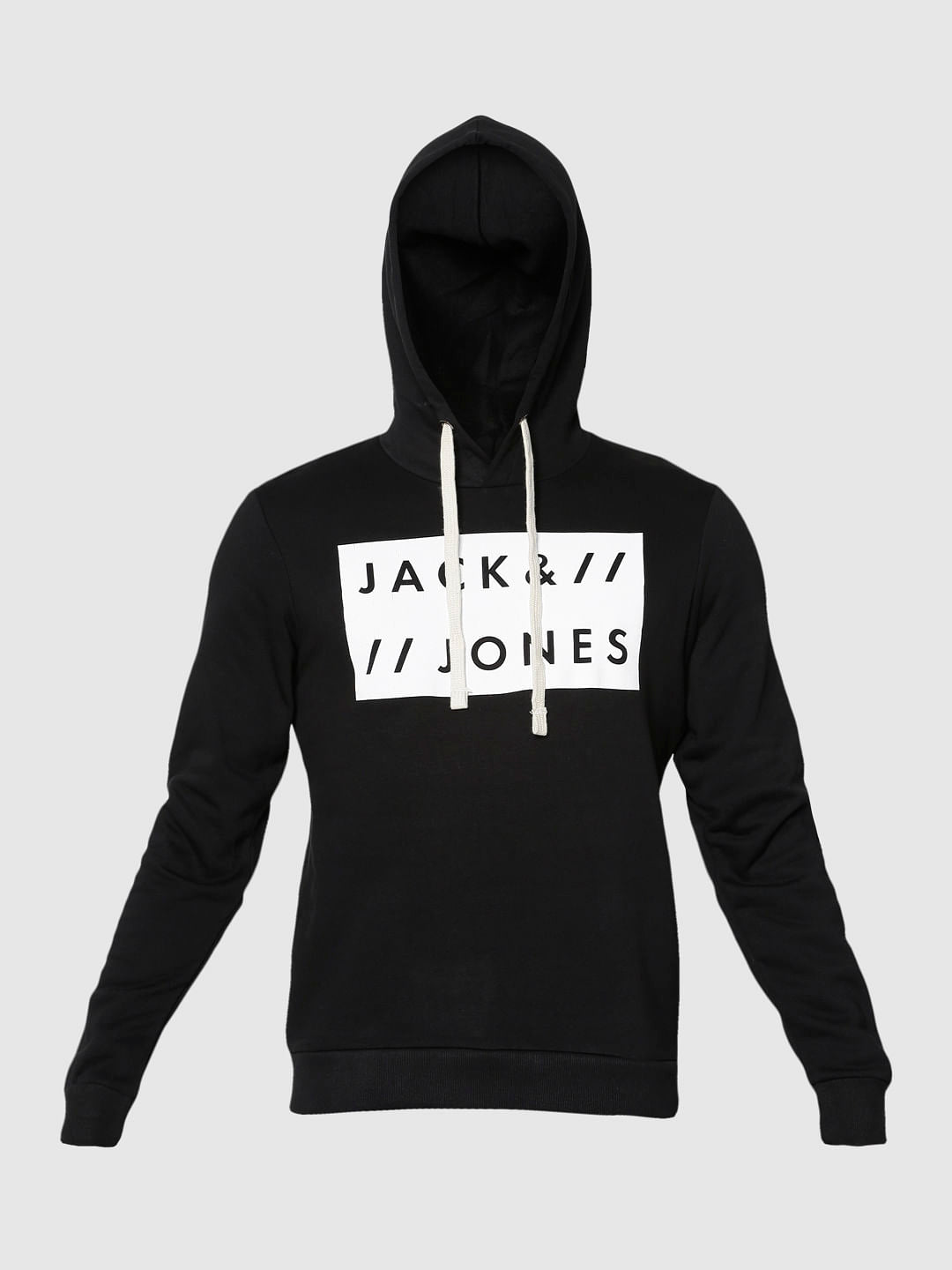 Black Text Print Hooded Sweatshirt