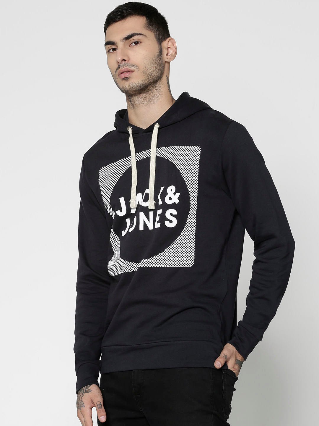 Black Logo Print Hooded Sweatshirt - S