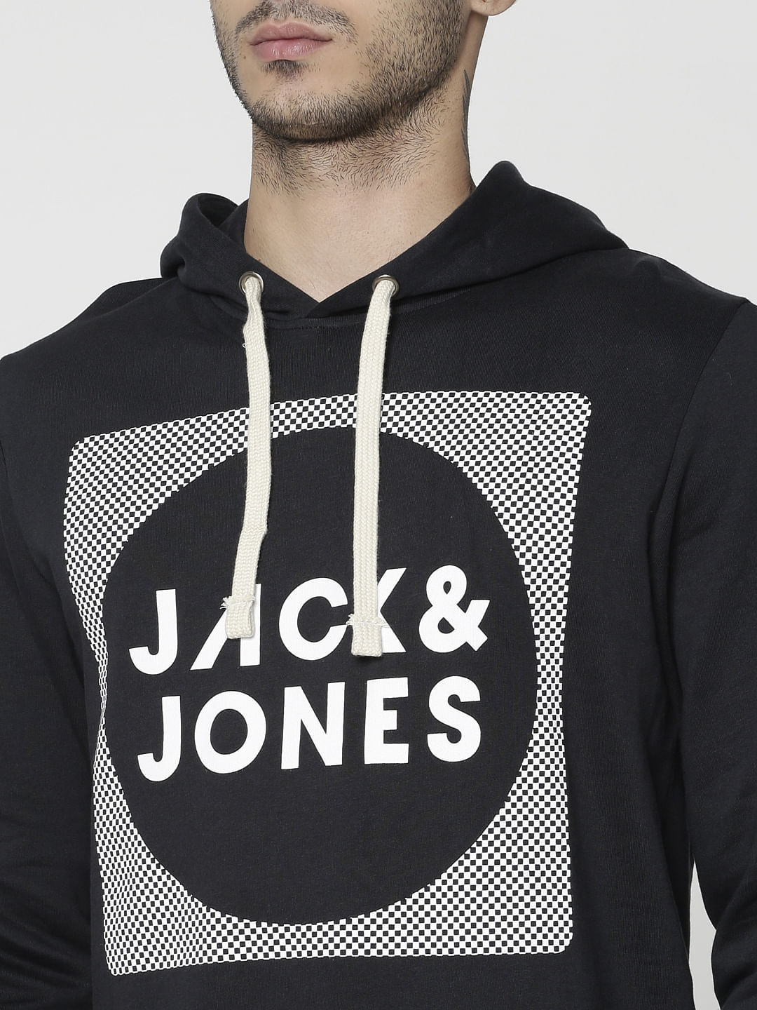 Black Logo Print Hooded Sweatshirt