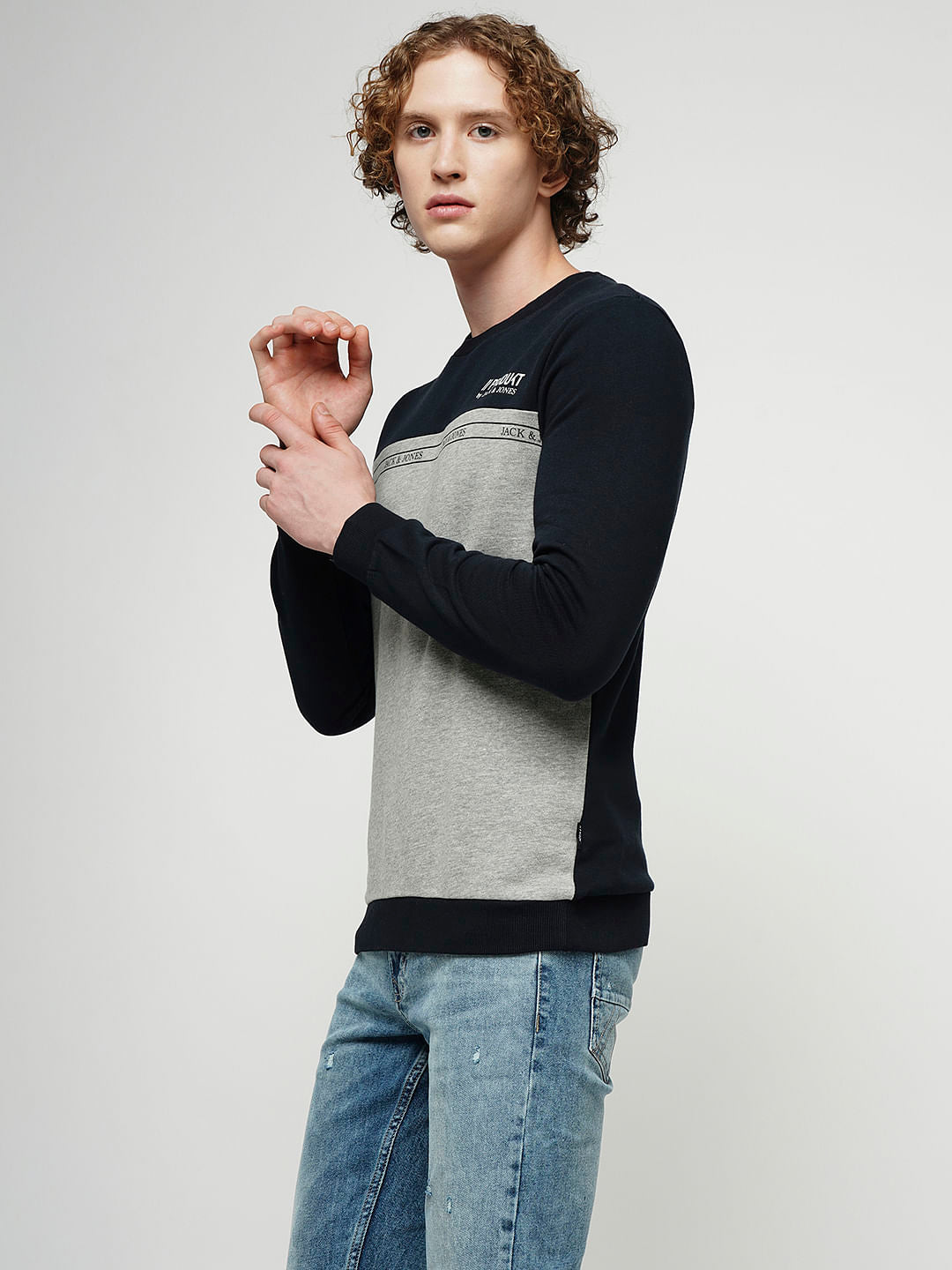 PRODUKT by JACK&JONES Grey Colourblocked Cotton Sweatshirt