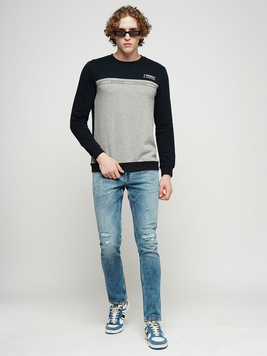 PRODUKT by JACK&JONES Grey Colourblocked Cotton Sweatshirt