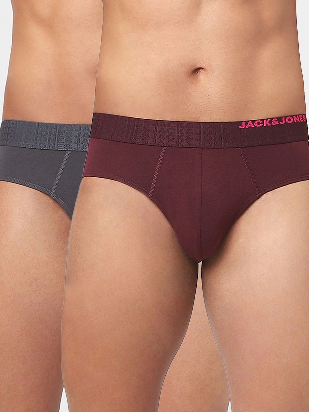 Pack Of 2 Grey & Maroon Briefs