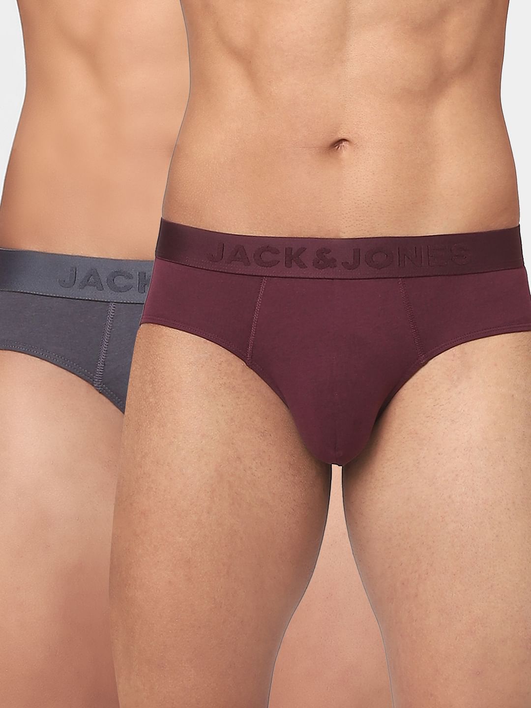 Pack Of 2 Grey & Maroon Briefs - S