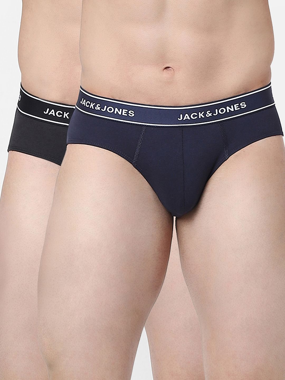 Black & Navy Blue Logo Print Briefs - Pack of 2