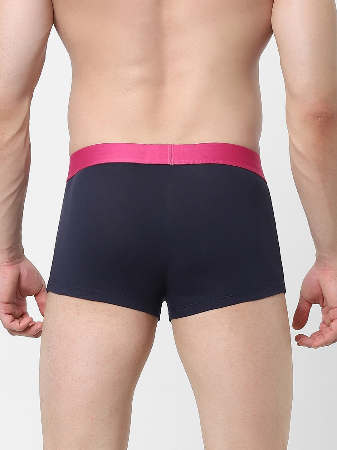 Pack of 2 Black & Navy Blue Logo Print Trunks