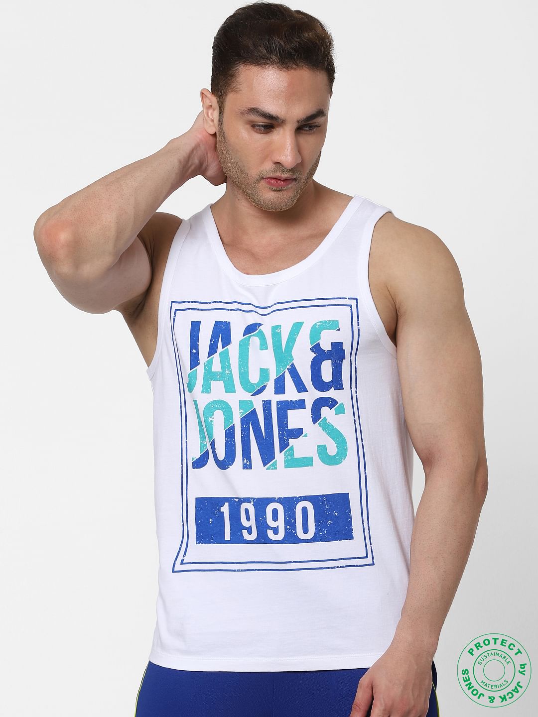 White Logo Print Vest