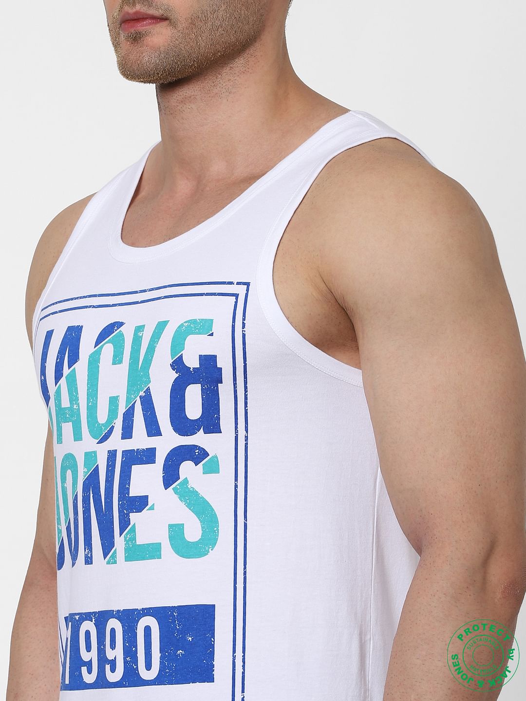 White Logo Print Vest
