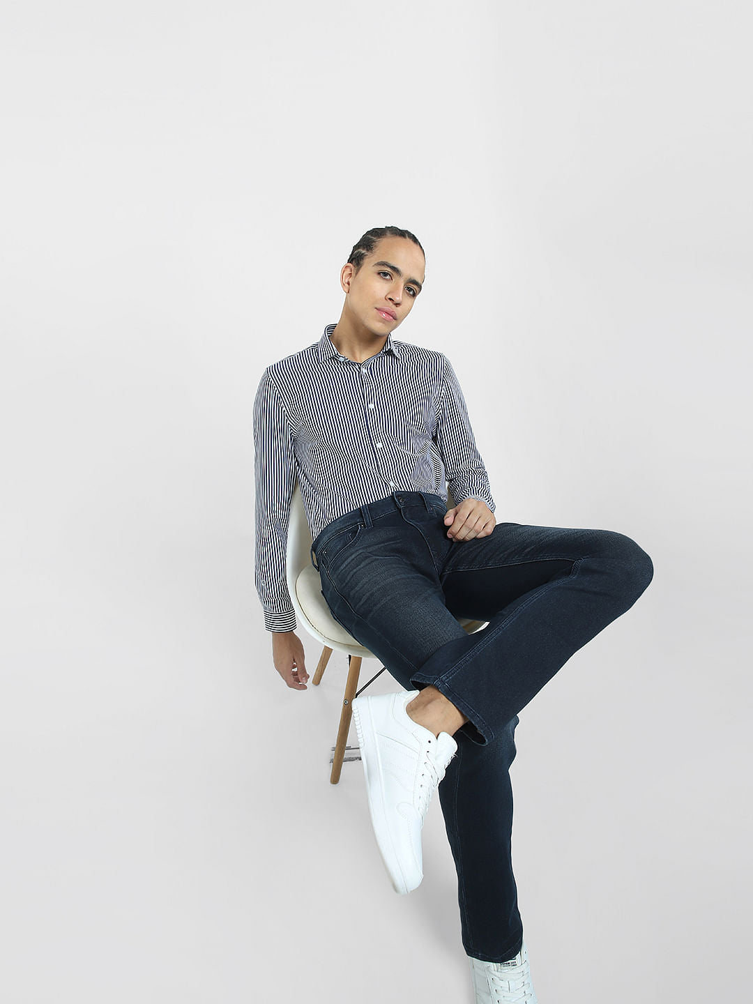 Dark Blue Striped Full Sleeves Shirt