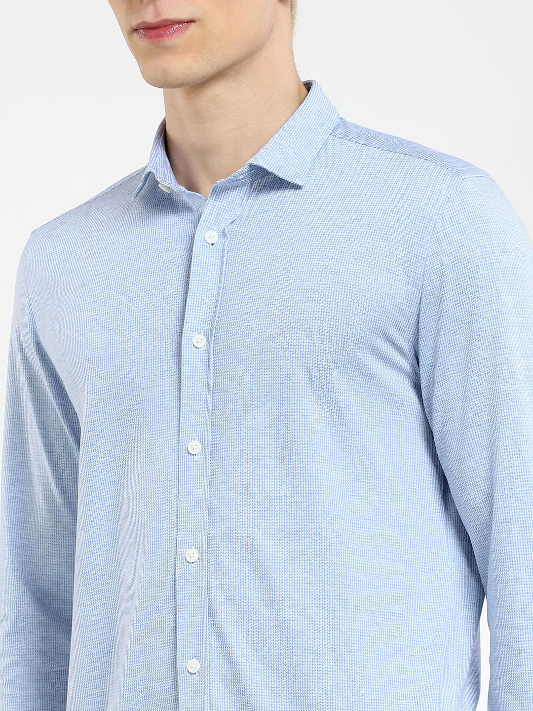 Blue Knit Full Sleeves Shirt