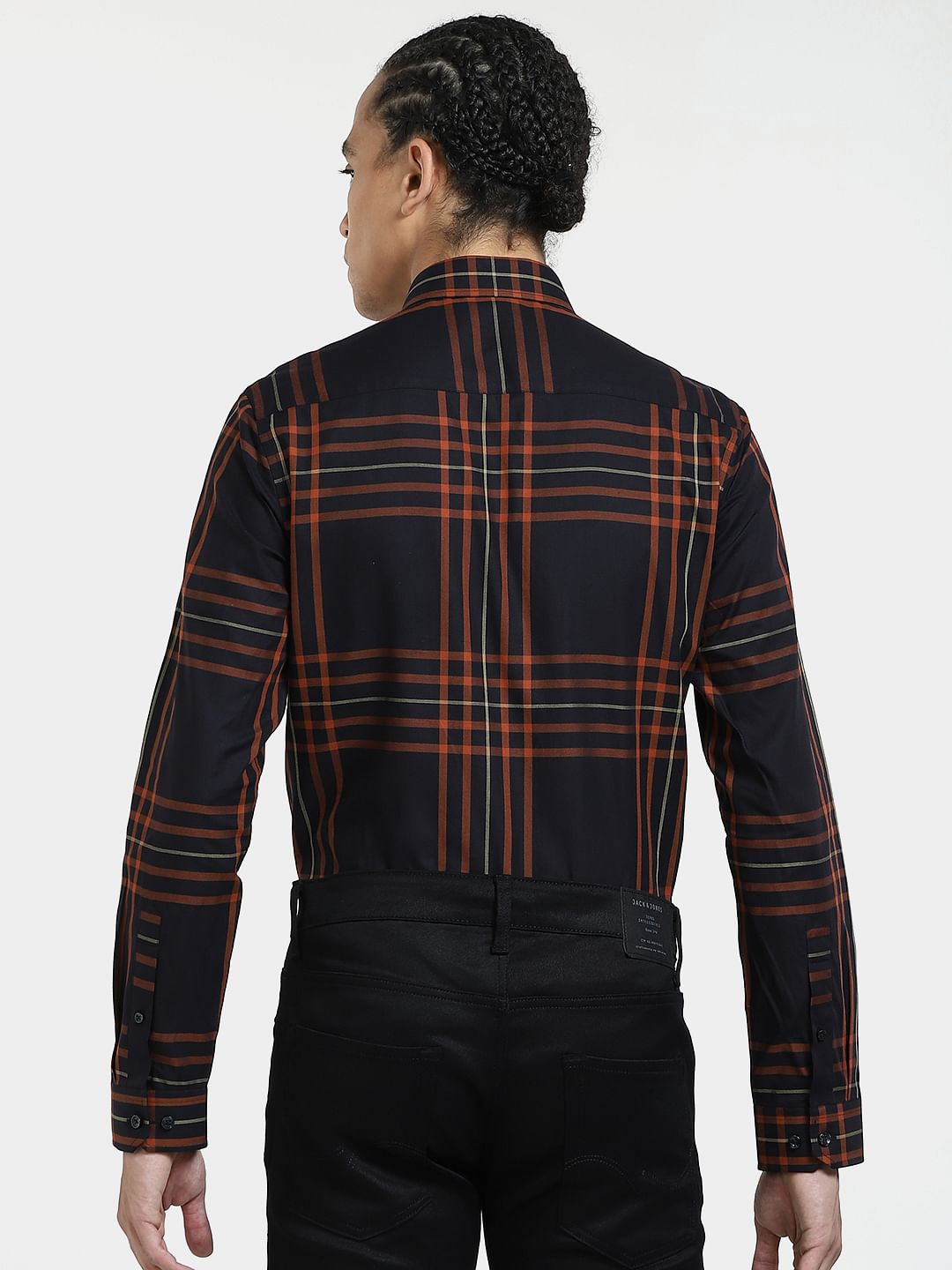 Black & Orange Check Full Sleeves Shirt