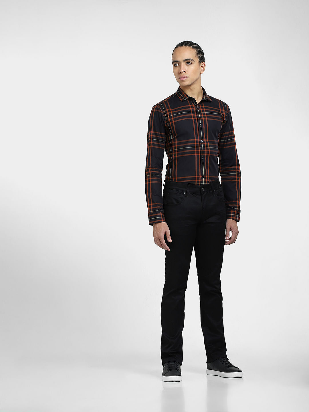 Black & Orange Check Full Sleeves Shirt