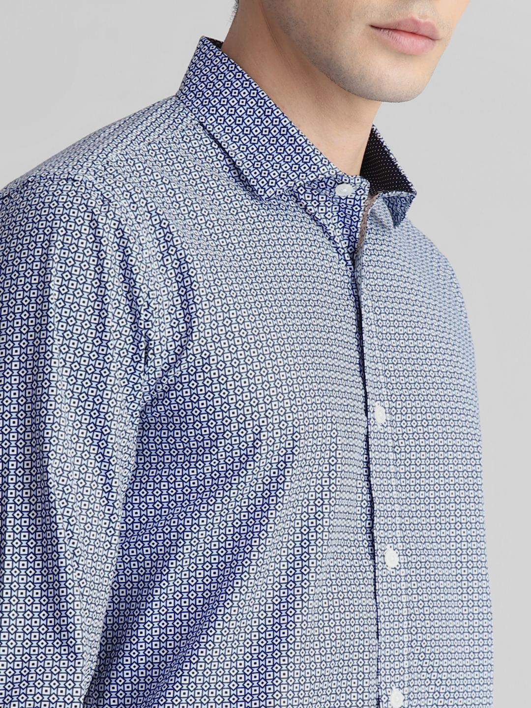 White & Blue Print Full Sleeves Shirt