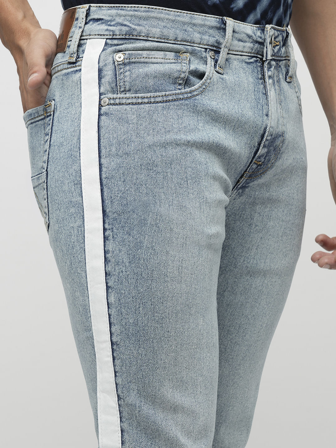 PRODUKT by JACK&JONES Light Blue Tape Detail Slim Fit Jeans