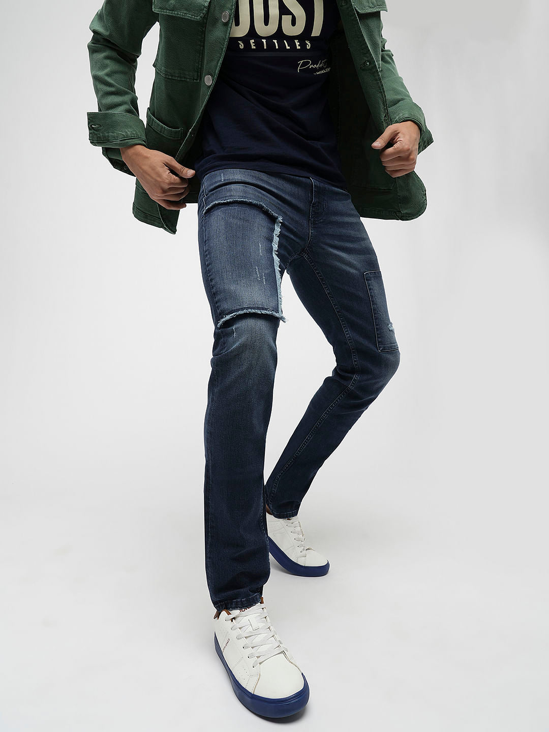 PRODUKT by JACK&JONES Blue Mid Rise Distressed Slim Jeans - 28