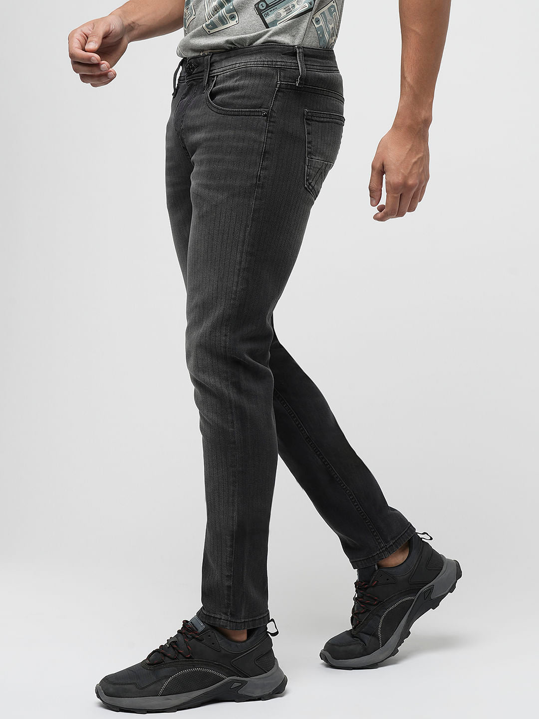 PRODUKT by JACK&JONES Black Mid Rise Striped Slim Jeans