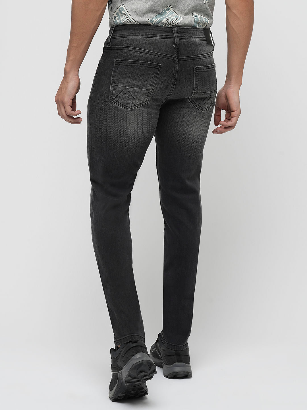 PRODUKT by JACK&JONES Black Mid Rise Striped Slim Jeans
