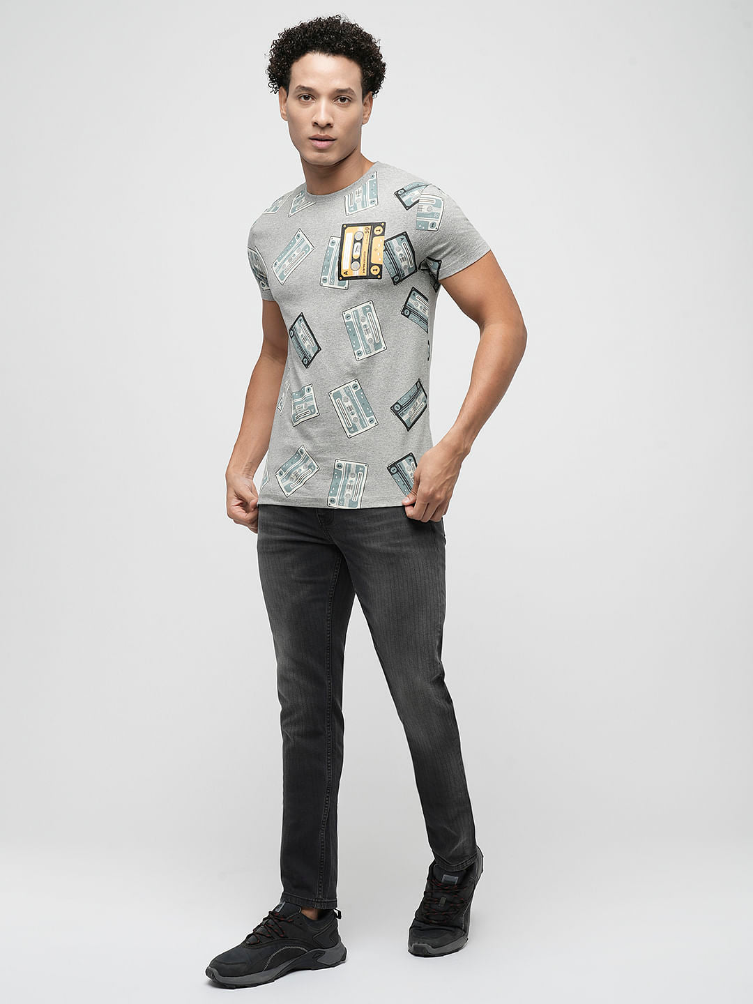PRODUKT by JACK&JONES Black Mid Rise Striped Slim Jeans