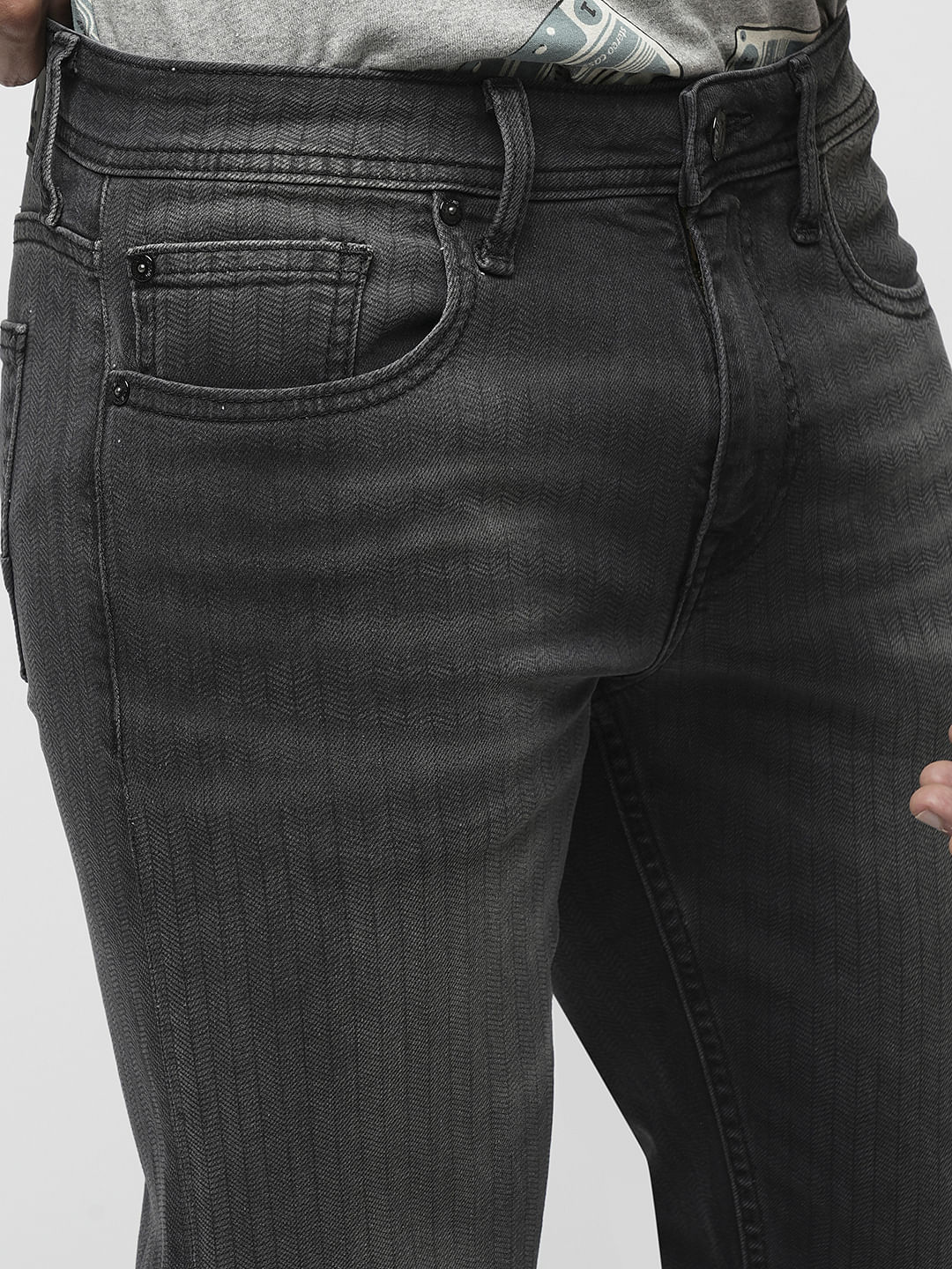 PRODUKT by JACK&JONES Black Mid Rise Striped Slim Jeans