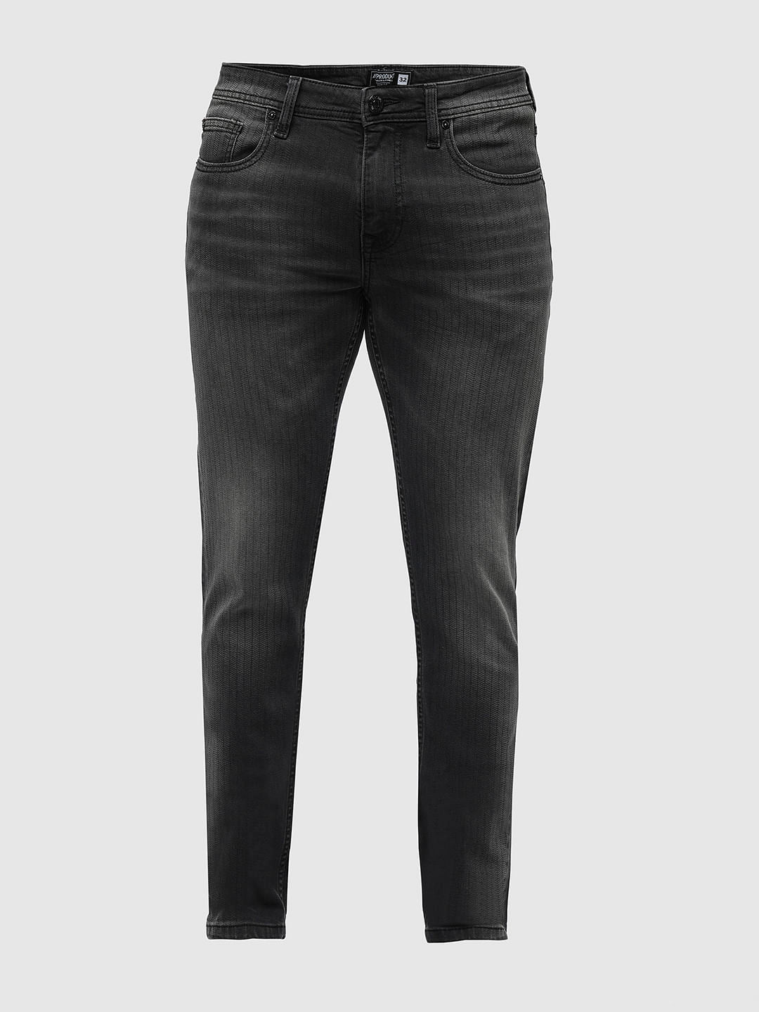 PRODUKT by JACK&JONES Black Mid Rise Striped Slim Jeans