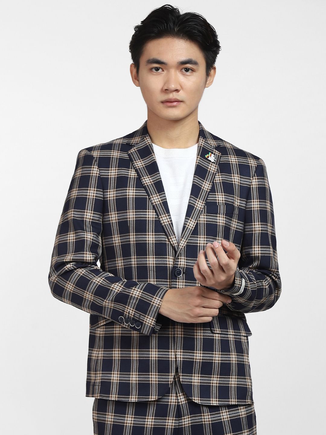 Blue Check Print Blazer