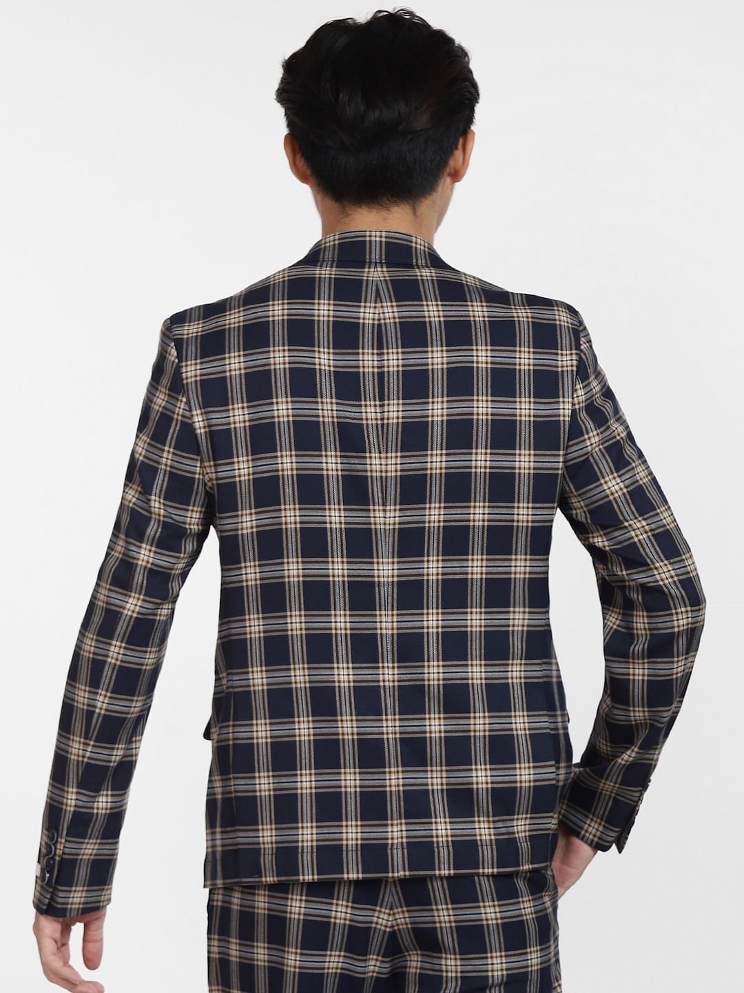 Blue Check Print Blazer