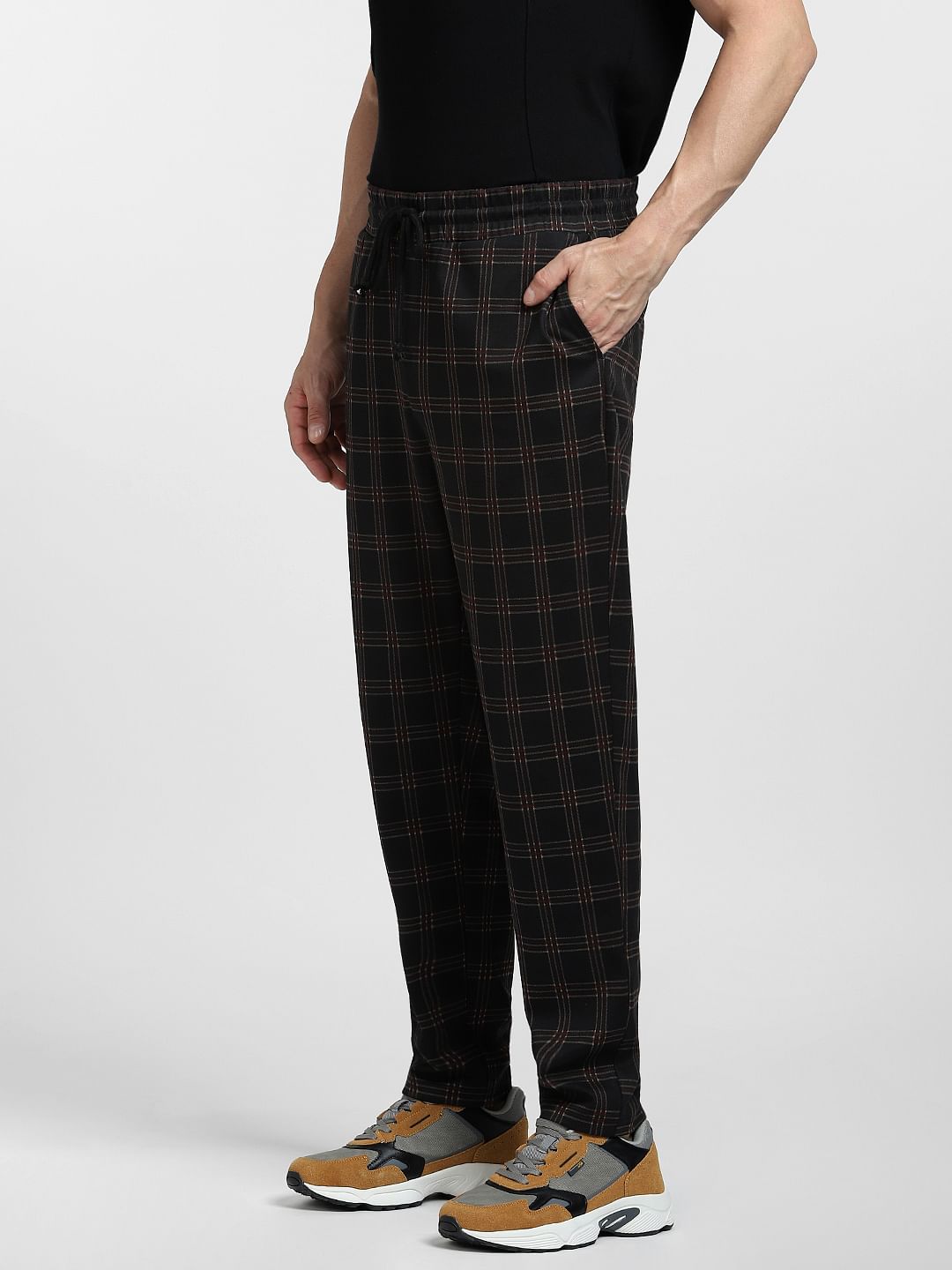 Black Mid Rise Check Co-ord Pants