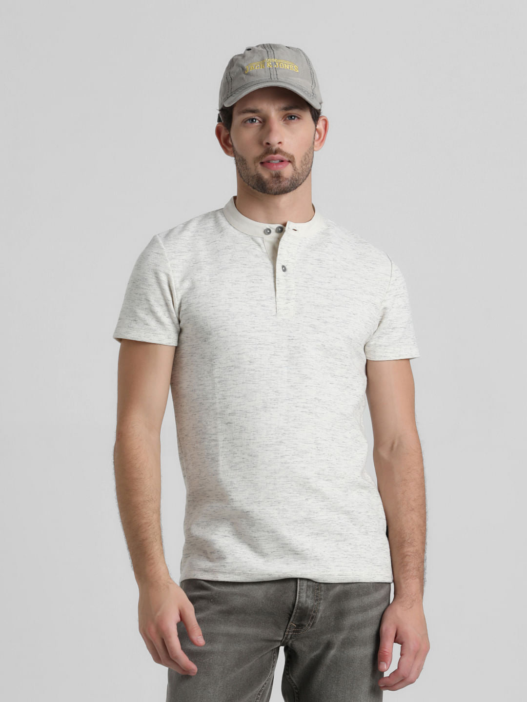 White Melange Henley T-shirt - S