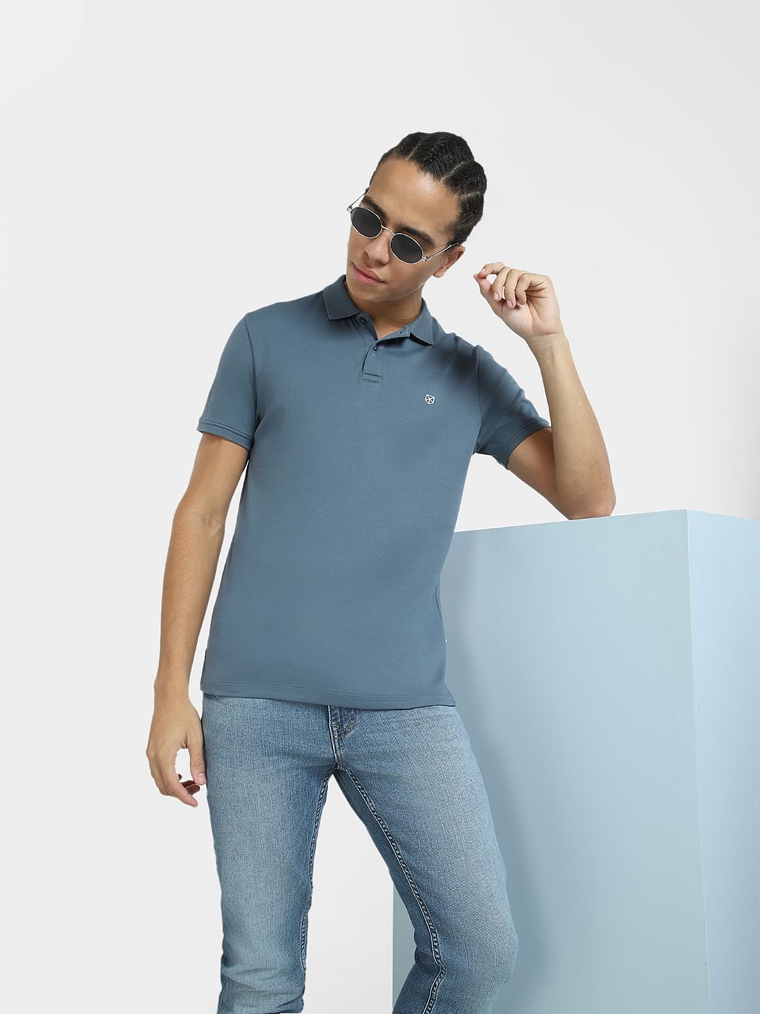 Grey Polo Neck T-shirt - S