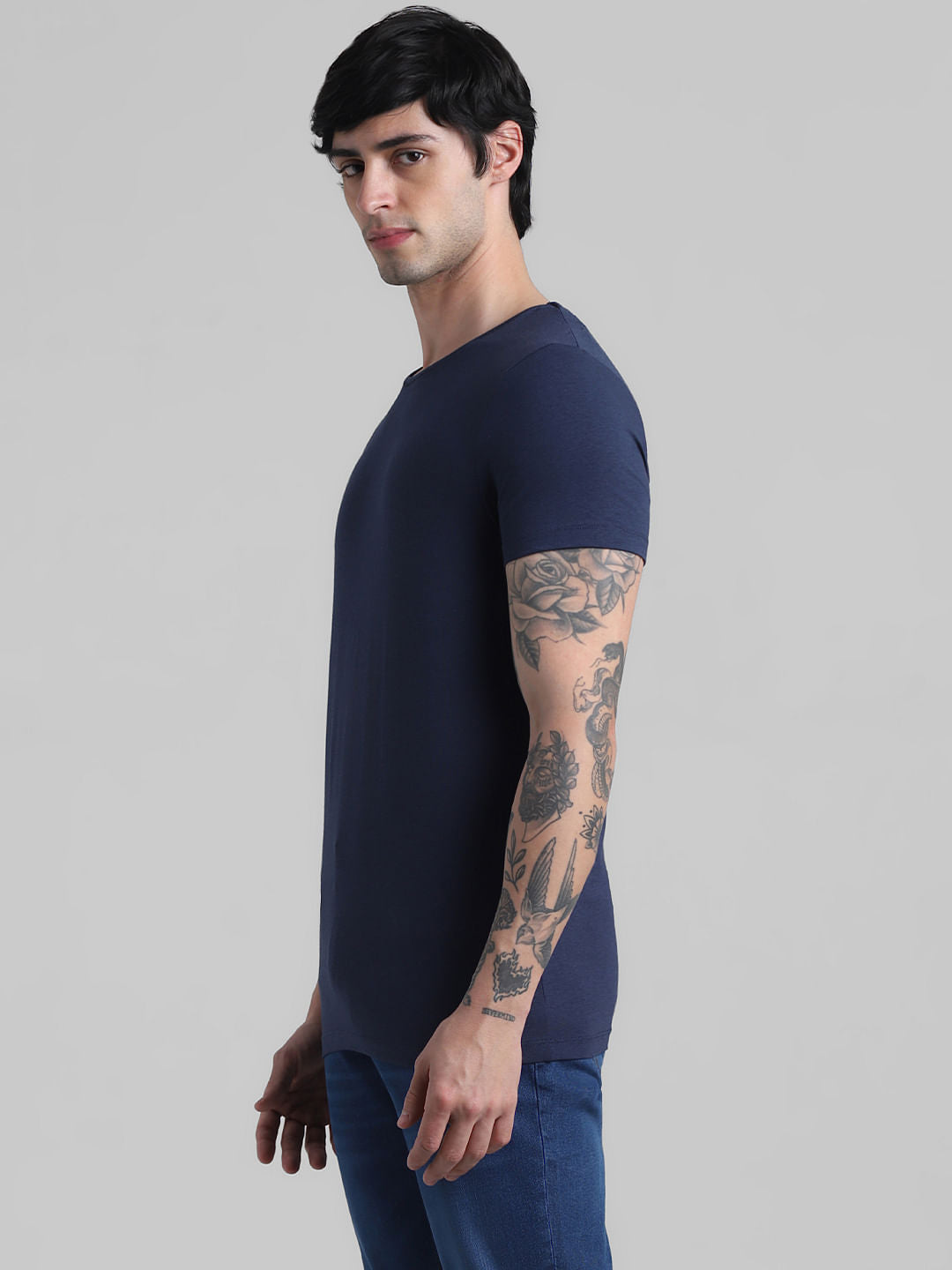 Dark Blue Basic Crew Neck T-shirt