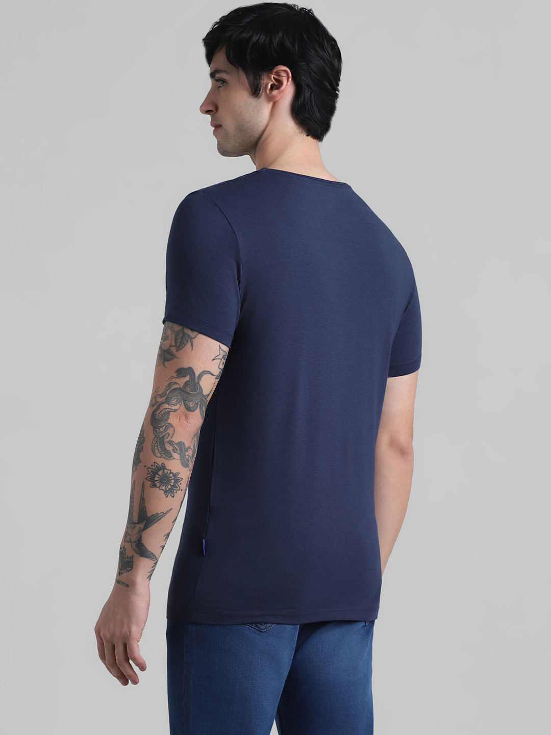 Dark Blue Basic Crew Neck T-shirt