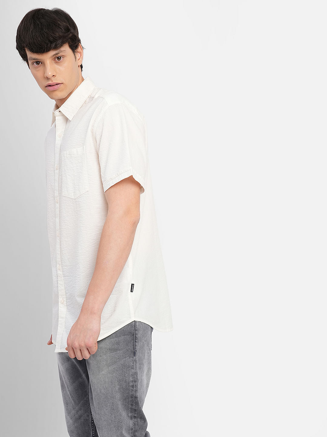 White Cotton Short Sleeves Shirt