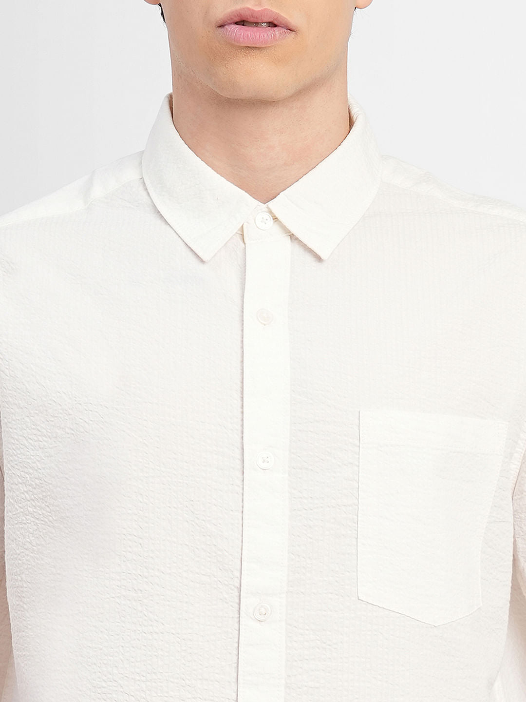 White Cotton Short Sleeves Shirt