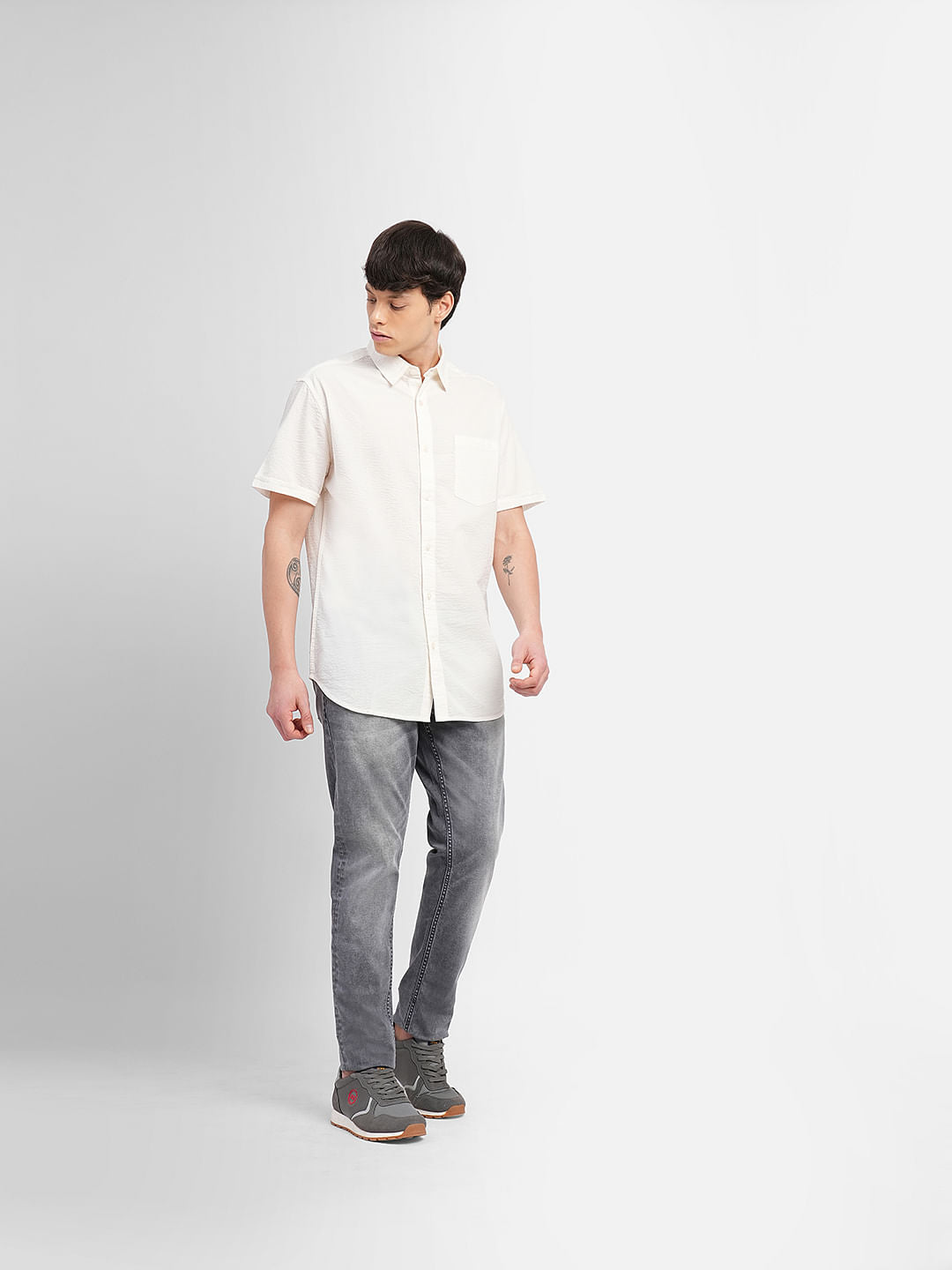 White Cotton Short Sleeves Shirt