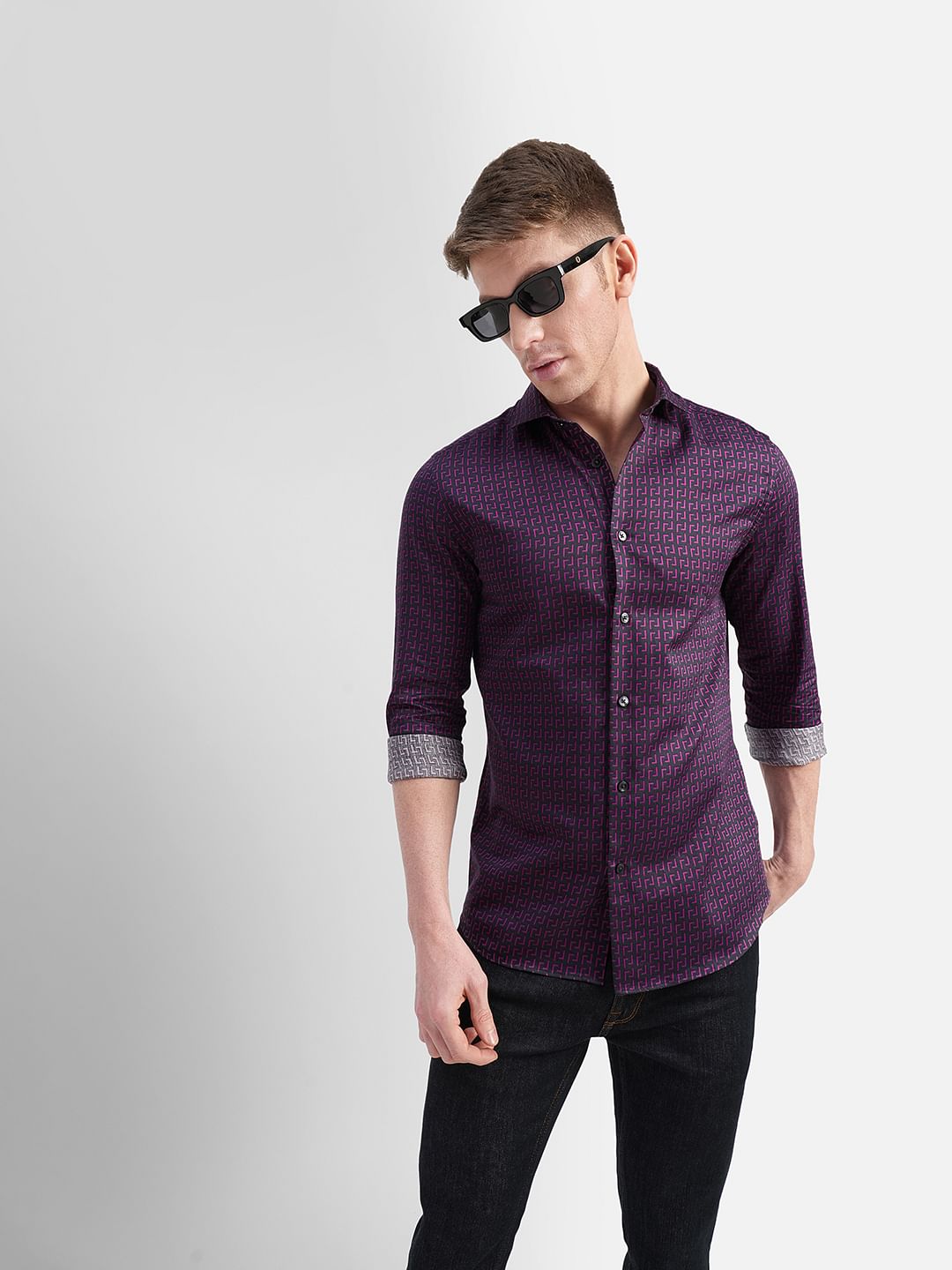Black Printed Full Sleeves Shirt - S