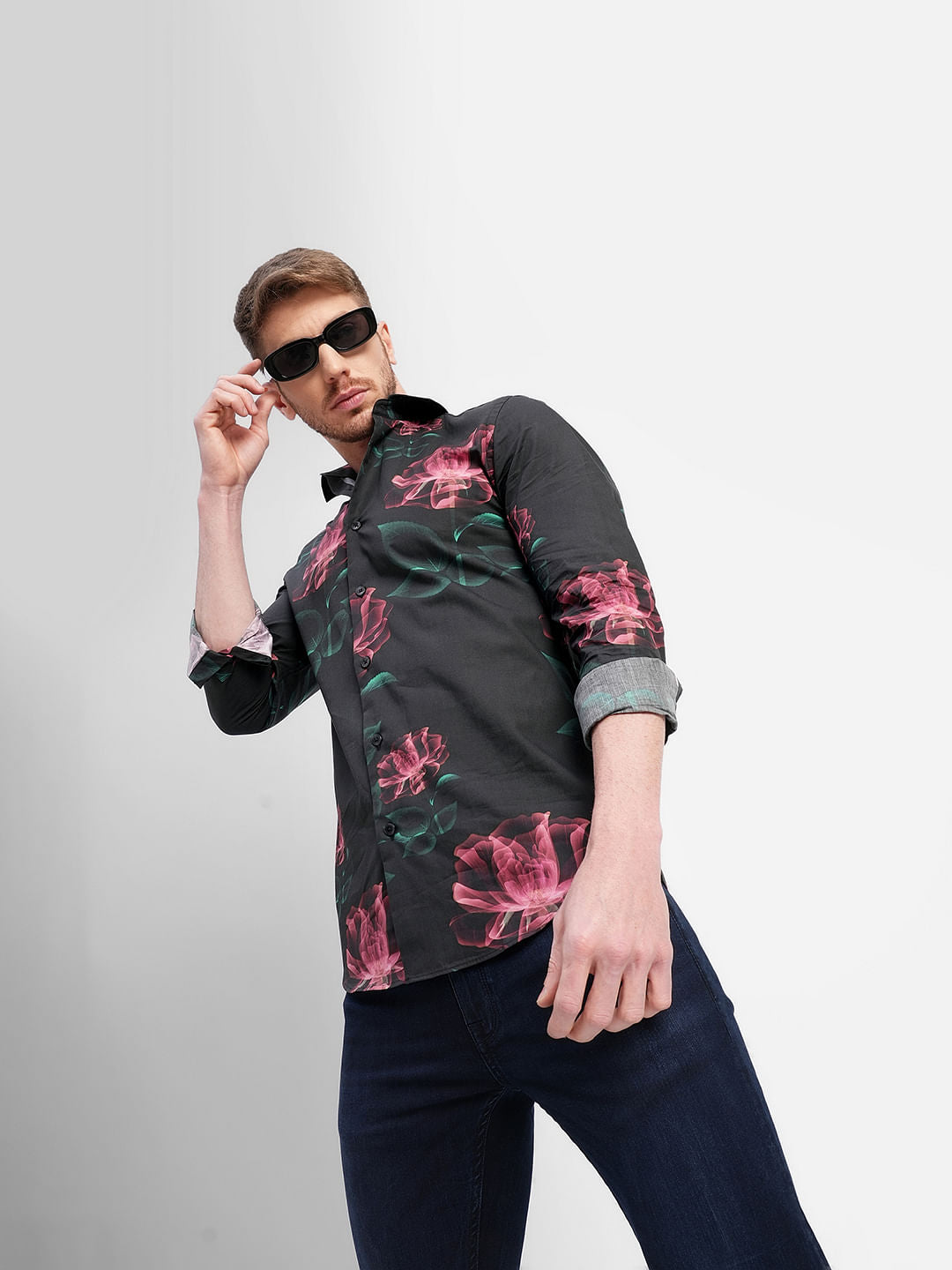 Black Floral Full Sleeves Shirt - S