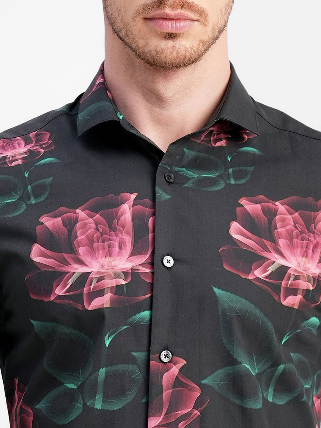 Black Floral Full Sleeves Shirt