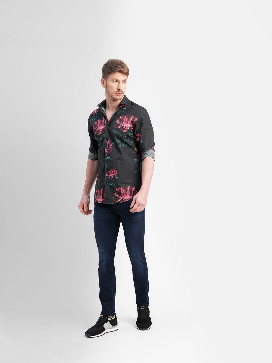 Black Floral Full Sleeves Shirt
