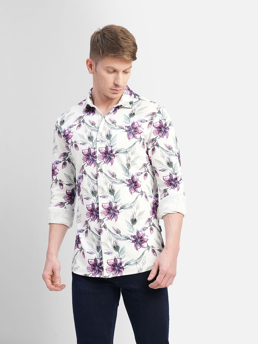 White Floral Full Sleeves Shirt
