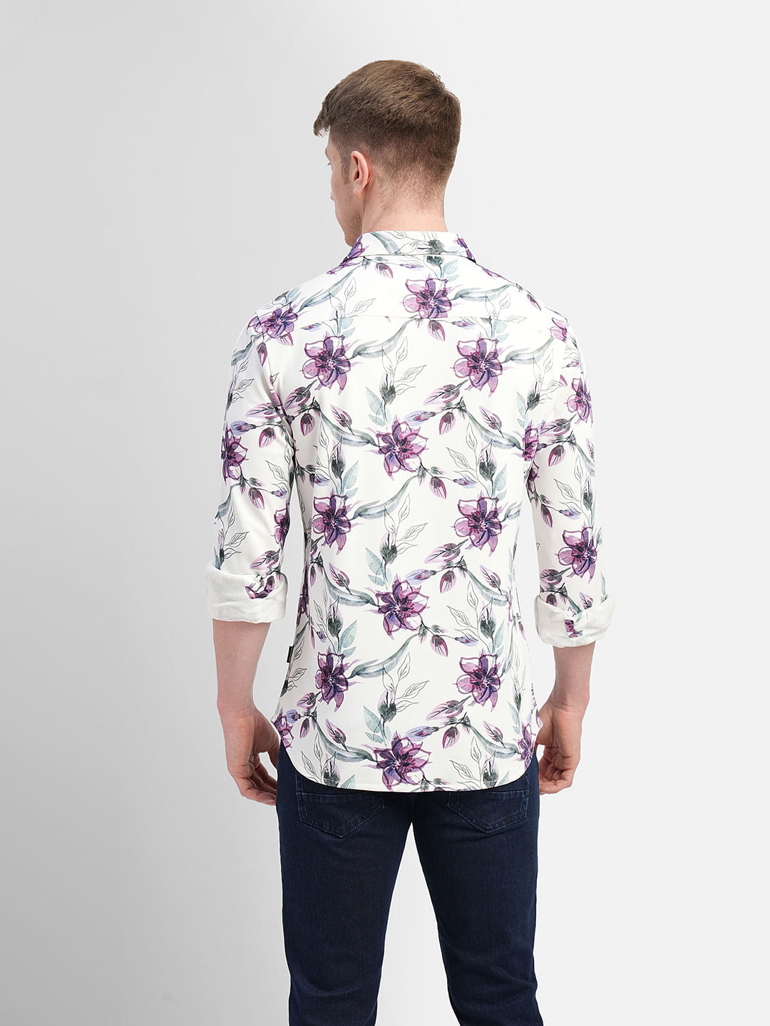 White Floral Full Sleeves Shirt