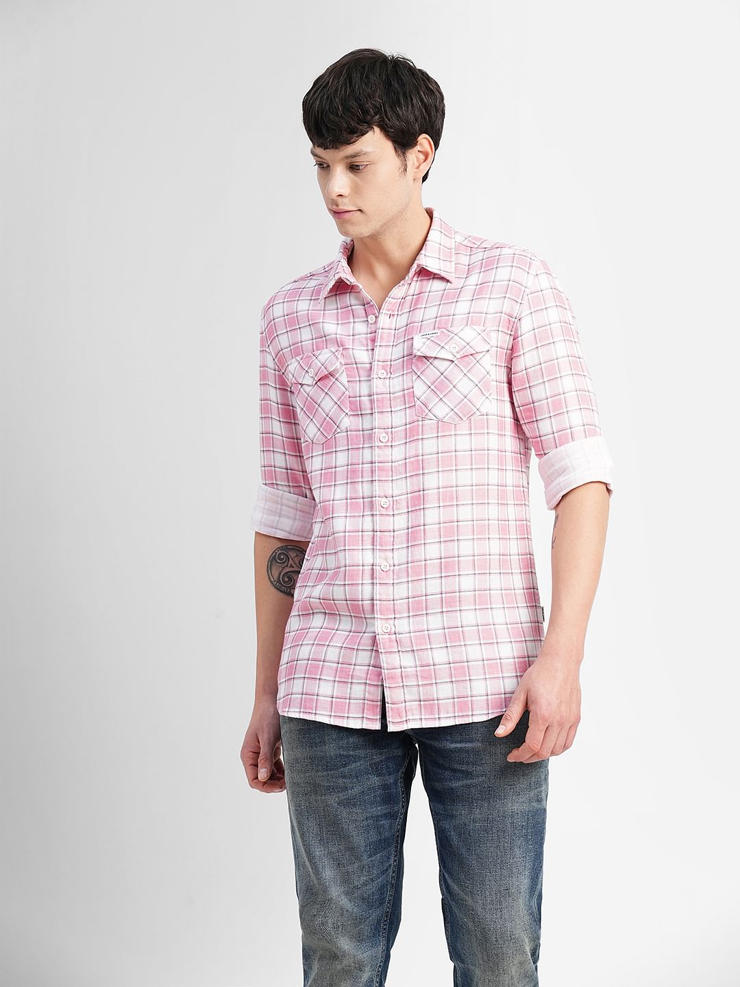 Pink Check Print Full Sleeves Shirt