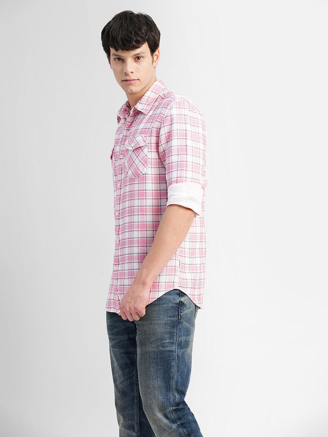Pink Check Print Full Sleeves Shirt